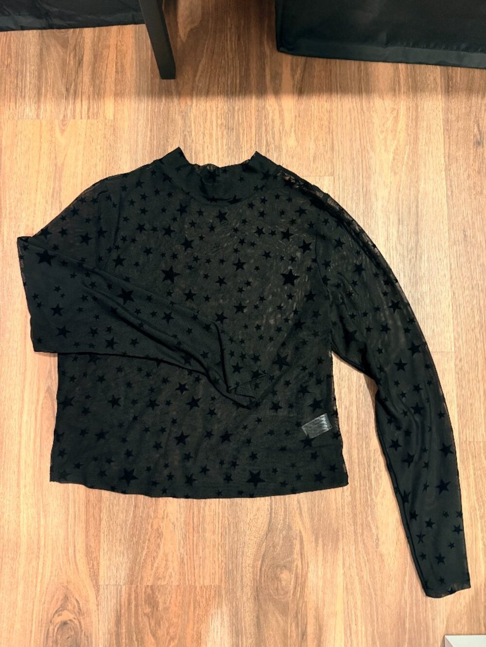 Wild Fable Black Velvet Star Mesh Top — Size XXL